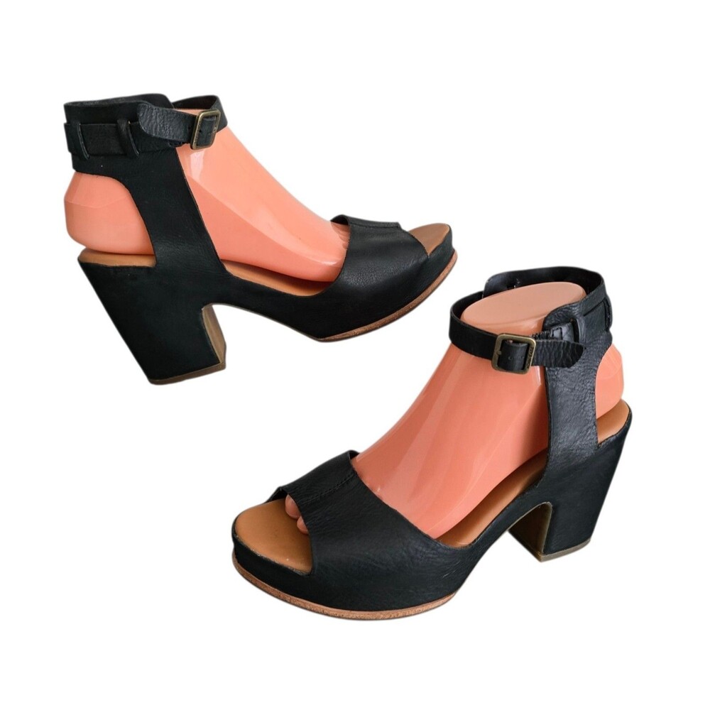 Kork Ease Stasia Shoes Womens 8M Black Leather Ankle Strap Platform Sandals